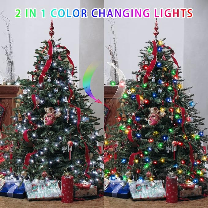 JMEXSUSS 2 Pack Color Changing Fairy Lights Battery Operated with Remote | Total 200 LED 66ft, Cool White & Multicolor, 8 Modes, Twinkle String Lights for Bedroom Tree Indoor Outdoor Christmas Decor