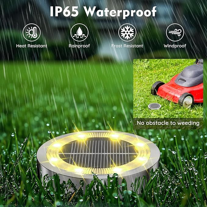 Solar Ground Lights Outdoor, 1 Pack Solar Lights Outdoor Waterproof, Mini Flat Solar-Powered Garden Light, Landscape Lighting for Garden Yard Lawn Pathway Walkway Driveway Backyard Decor, Warm White