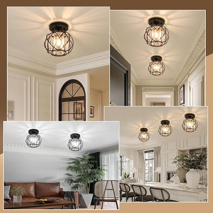 Hallway Ceiling Light Fixtures,Flush Mount Ceiling Light Fixture E26 Ceiling Lighting with Crystal Small Chandelier Indoor Lighting for Foyer Entryway Bedroom Closet Living Room 2Pack