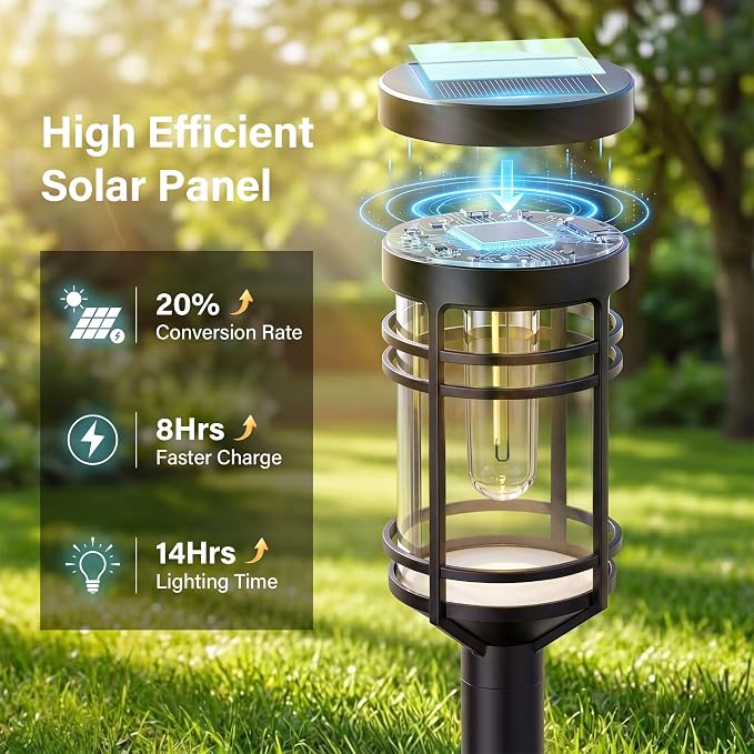 Ollny Solar Pathway Lights Outdoor 6 Packs, Solar Garden Lights IP65 Waterproof, LED Solar Powered Path Light Auto On/Off, Landscape Lighting for Yard Walkway Driveway Porch Outside Decor