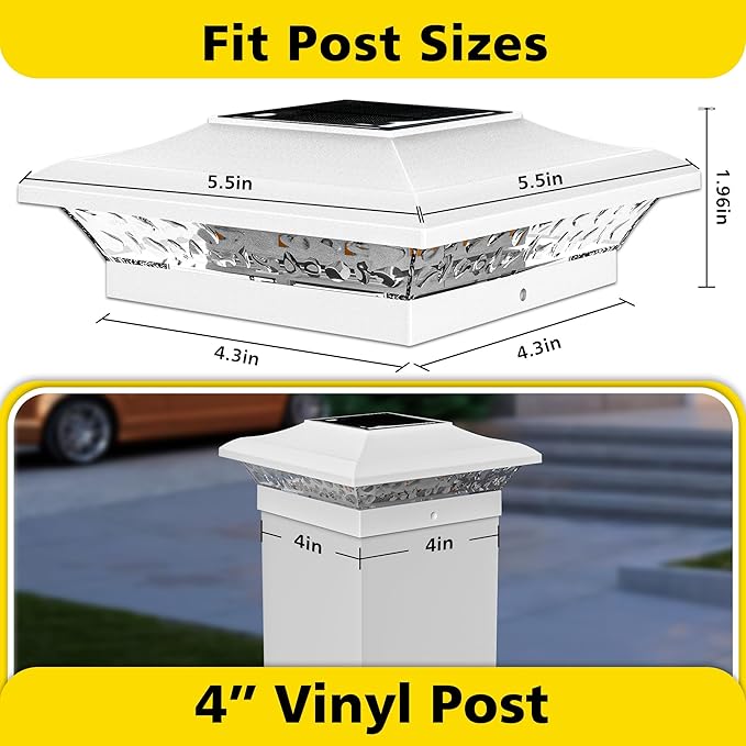 T-SUN 4x4 Solar Post Cap Lights Outdoor 24 Pack, Warm White LED Fence Post Solar Lights Fit for 4x4 Vinyl Posts, Waterproof Deck Light Solar Powered for Garden Patio Gate Porch