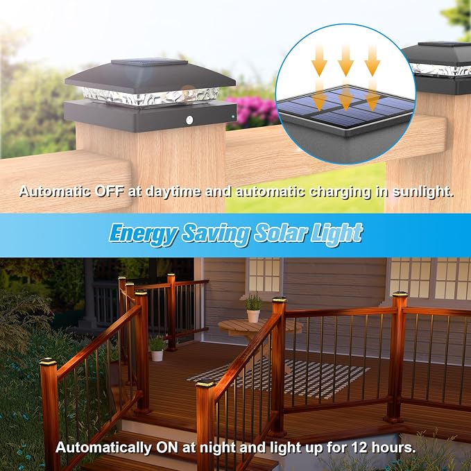VOLISUN 20 Pack Black Solar Post Cap Lights Fit 4x4 Fence Deck Post | Waterproof outdoor lighting, warm white glow, fits wooden & vinyl 4x4 posts, solar powered for yard patio fence deck