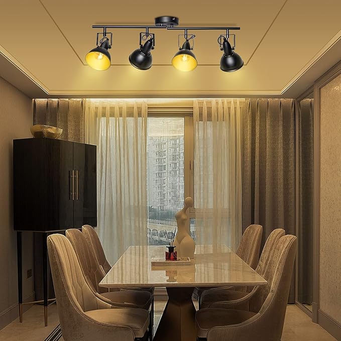 HiBay Track Lighting Fixtures Ceiling, Adjustable 4-Light Track Light Kit, Industrial Spotlight Black for Kitchen Dining Room Bedroom Hallway, E12 Base (Bulbs Not Included)
