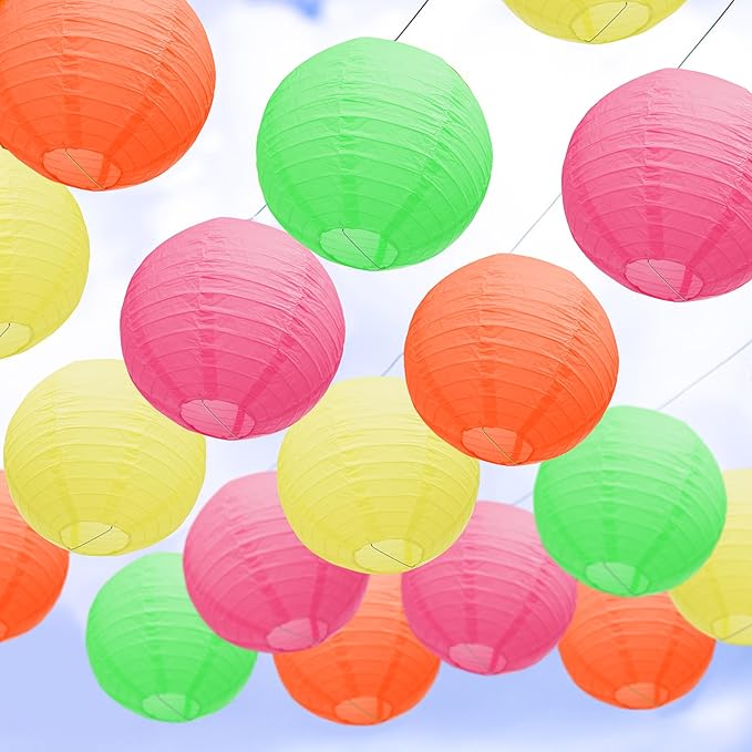 12 PCS Neon Party Decorations Tropical Party Decorations Colorful Paper Lanterns 10 in for Wedding Home Supplies (Neon)