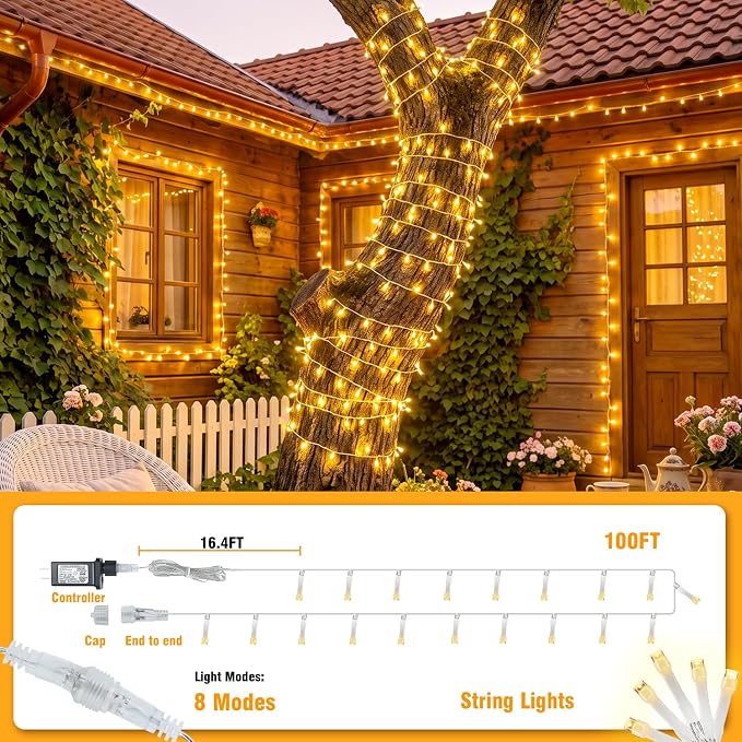 100+16.4FT Warm White LED Fairy Lights, Connectable Clear Wire String Lights with Timer,Waterproof Light Strand for Christmas Tree, Bedroom, Patio, Wedding, Party, Indoor Outdoor Decor