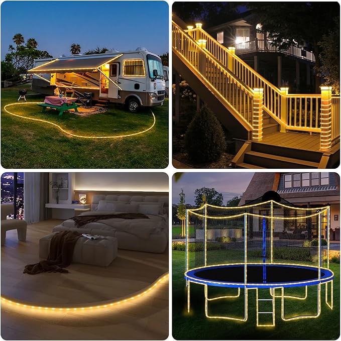 (New) Rope Lights, 100FT 300 LED Connectable Rope Lights, Waterproof Tube Lights with 8 Modes for Indoor Outdoor, Deck, Pool, Landscape, Background, Trees, Bridges, Eaves Decoration (Warmwhite)