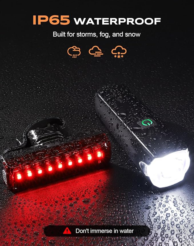 2026 New 1200LM Wide Angle Bike Lights for Night Riding, 3+5 Modes & IP65 Waterproof Bicycle Lights Front and Rear, Long-Lasting USB Rechargeable Sports Scooter Accessories for Men Women