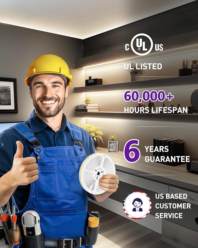 HitLights White COB LED Strip Lights 4000K, 16.4ft 12V Tape, UL Listed | 2640 LEDs, 426 lm/ft, CRI 90+, IP30, High Density, Cuttable, Rope Lighting for Kitchen Cabinets, Power Source Not Included