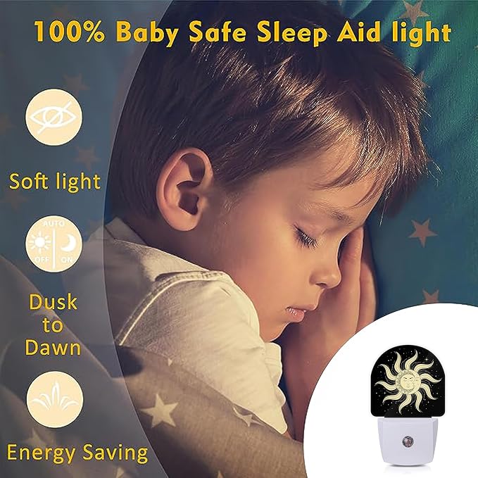 Moon Star Sun Night Lights Plug into Wall for Girls Boys Room,Night Light LED Lamp Dusk to Dawn Sensor Round Lamp for Bedroom Bathroom Hallway Home Wall Decor