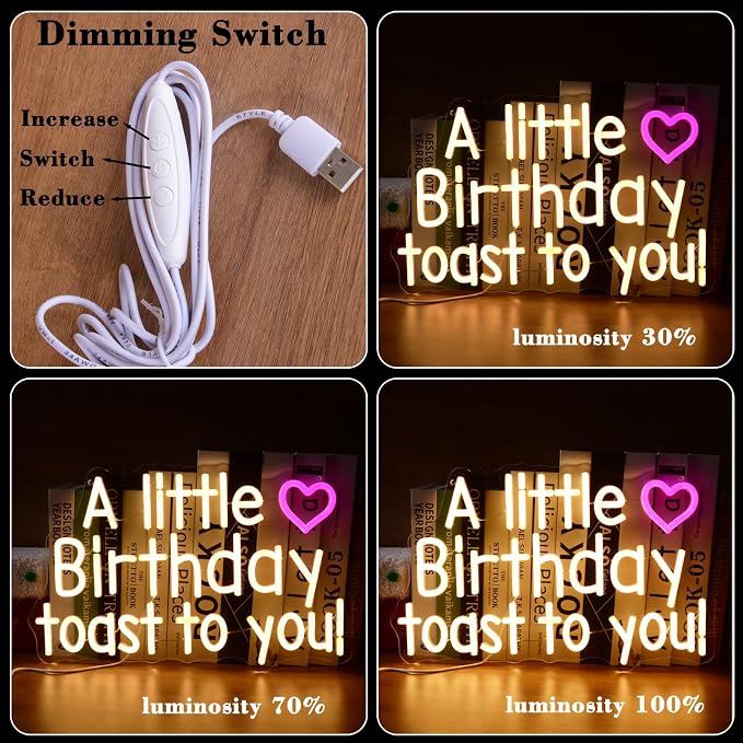 A little Birthday Toast to you Neon LED Sign Funny Happy Birthday Decorations Neon Lights for Men Women Friends Humor Lamp Perfect for Birthday Parties, Home Bar, Man Cave & Gift Giving