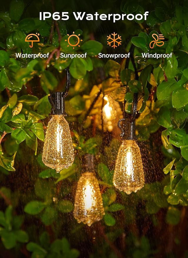 Minetom 152FT Outdoor String Lights with Remote, ST38 Patio Lights Dimmable | Waterproof LED Christmas Lights with 3 Modes, Shatterproof Connectable Outside Lights for Backyard Porch Deck Garden Decor