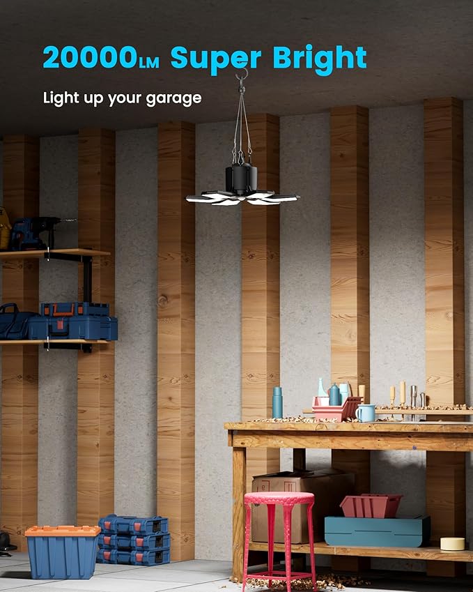 2-Pack Motion Sensor Garage Lights Plug in, 200W Super Bright Motion Activated Linkable LED Shop Light with Romote, 3 Modes Motion Sensor Light Indoor for Barn/Attic