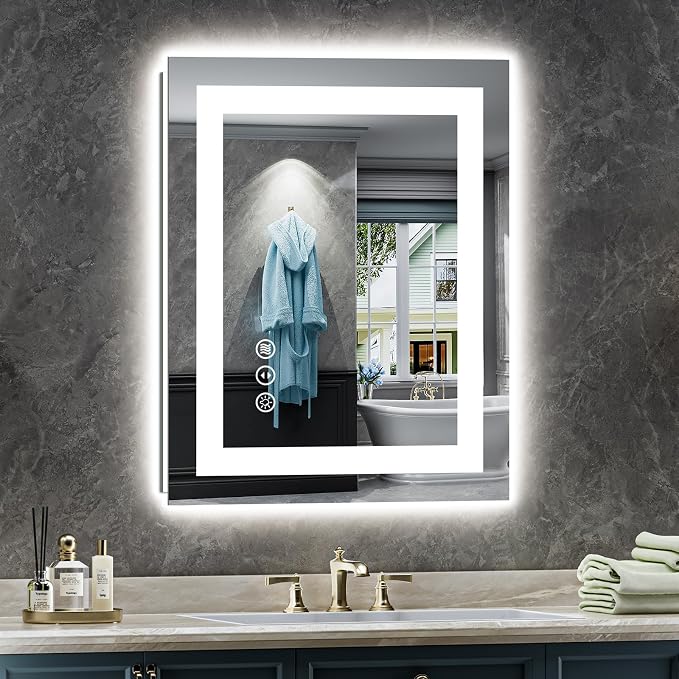 20x28 Inch LED Bathroom Mirror with Lights, Backlit & Front Lit | Anti-fog, 3 Color Dimmable, Memory Function, HD Reflection Tempered Glass, ETL Listed, IP54 Waterproof