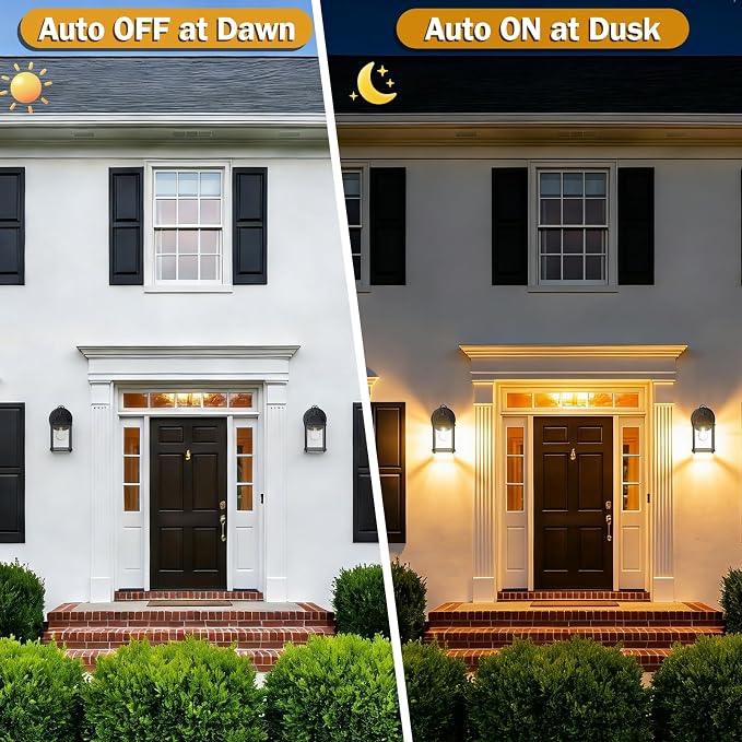 Outdoor Wall Light Fixture, Rustproof Aluminum, Clear Glass | Dusk to Dawn Exterior Porch Light Wall Sconce Lantern for House, Patio, Garage, Waterproof, E26 Socket 60W Max, Black, 2 Pack