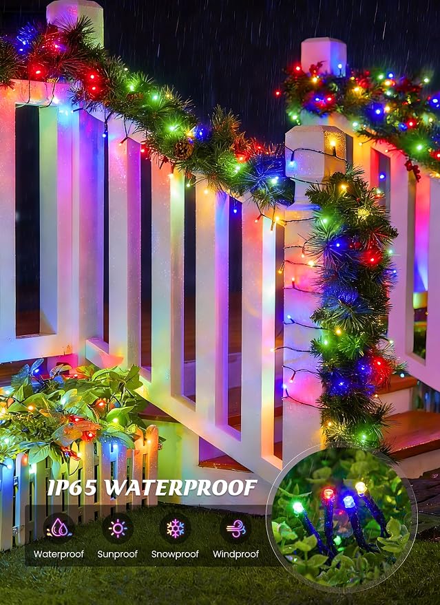 Brightown 2 Pack Solar String Lights Outdoor Waterproof, 80 FT 200 LED | Solar Powered Christmas Lights with 8 Modes, Auto On/Off, Patio Lights for Outside Tree Garden Party Decor (Multicolor)