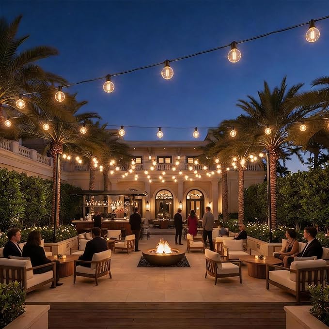 RTTY Outdoor String Lights 150ft, G40 Led Patio Globe Lights with 77pcs Plastic Bulbs, Shatterproof Waterproof Connectable Hanging for Porch Cafe Bistro Backyard Gazebo Balcony Deck Party