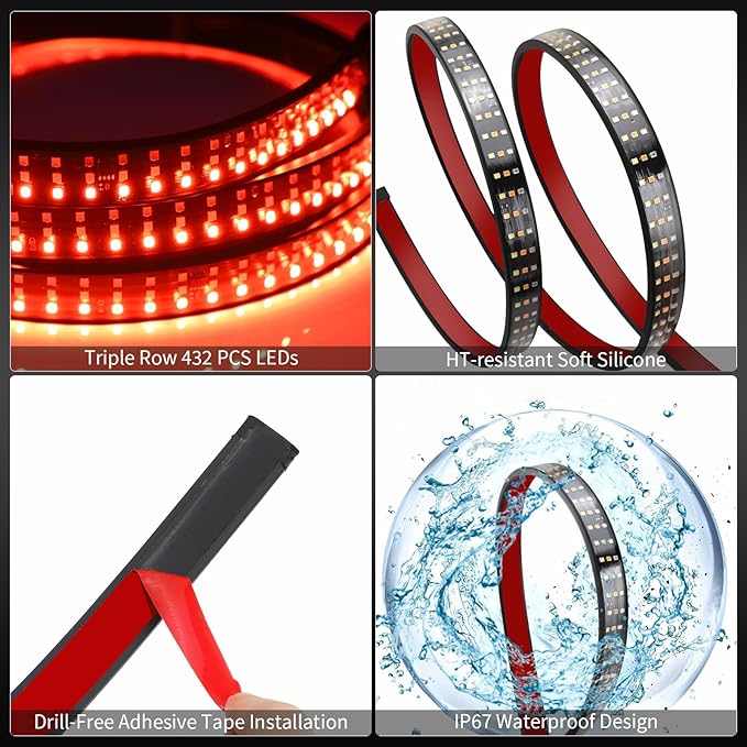 1797 Tailgate Light Bar 60 Inch LED Brake Light Strip for Truck Bed Turn Signal Reverse fit Car Pickup Trucks Exterior Rear Accessories 12V Waterproof