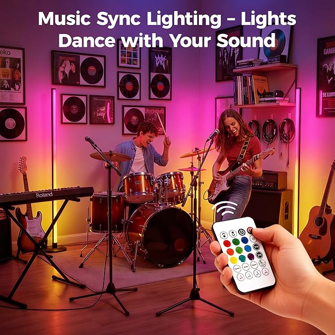Flupuro 2 Pack ICRGB Corner Floor Lamp, App & Remote | Music Sync, 16 Million Colors, Dimmable Timer, Modern Standing Mood Light, For Bedroom Living Room Gaming
