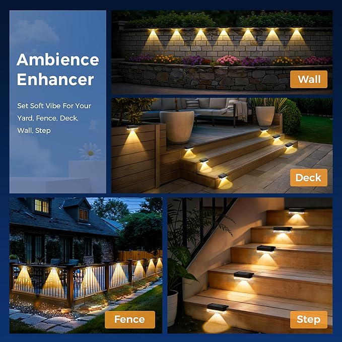 Solar Deck Lights Outdoor 20 Packs, Solar Powered LED Step Lights Waterproof Outdoor for Deck, Stairs, Step, Fence, Wall, Patio, Yard, Pool and Pathway (Warm White)