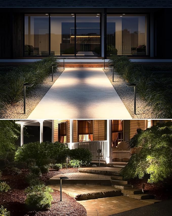 SUNVIE 5W 3000K LED Low Voltage Landscape Pathway Lights Black, 8 Pack | Wider Coverage, Anti-Glare, Waterproof, 12-24V AC/DC, Die-Cast Aluminum Outdoor Landscape Lighting for Walkway with Connector