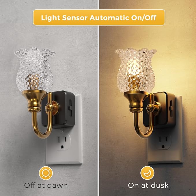 L LOHAS LED Night Light,Decor Night Lights Plug into Wall | 3000K Soft White LED Floral Night Lights with Auto Sensor, 0-100lm Adjustable Brightness, for Hallway Bedroom Stairway