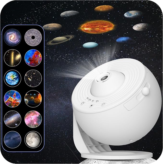 Galaxy Projector for Bedroom, HD Image Star Projector Galaxy Light Adjustable Knob, 13 Film Discs Planetarium Projector for Kids, 360° Rotating 1/2h Timer Simple 3-Button Control Pure White