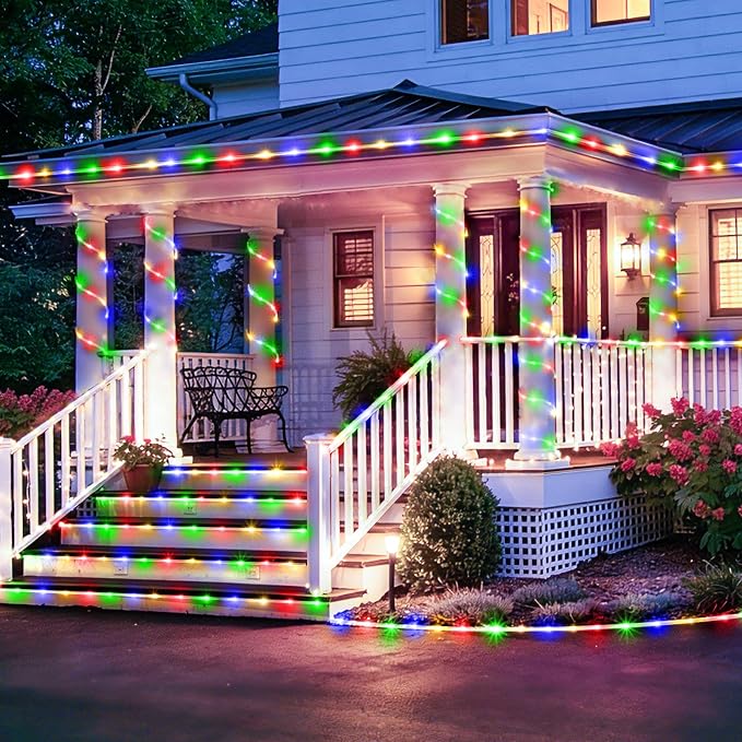 KNONEW Solar Rope Lights Outdoor 300LED 50FT Solar String Lights Outside Waterproof with Modes Clear Thin Tube for Pool Tree Patio Garden Fence Camping Yard Deck Trampoline（Multicolor）