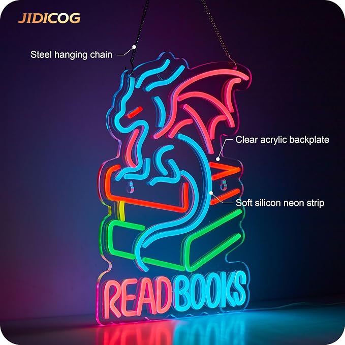 Read Books Neon Sign Book Dragon neon sign for wall decor