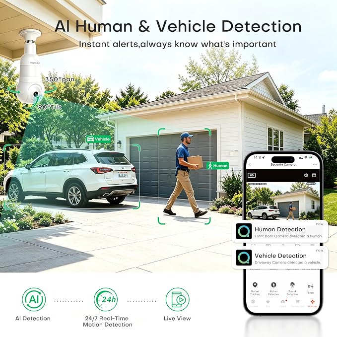 3MP 2K WiFi Light Bulb Camera with Alexa,Full-Color Night Vision,12x | 2.4GHz & 5GHz Wireless Light Bulb Cam,Two-Way Audio,Smart Motion Detection with Alexa,Indoor & Outdoor Use E26/27 Sockets