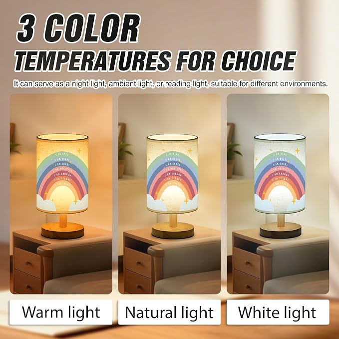 WSYEAR Boho Rainbow Inspirational Lamp, Classroom Desk Lamp Rainbow I Am Kind Daily Affirmation Decor for Home Bedroom Living Room Office