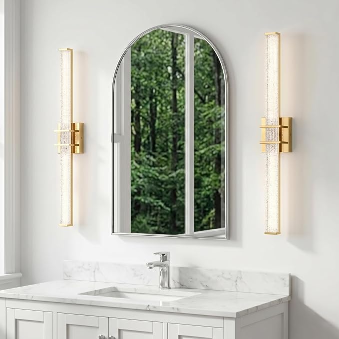 URSOLA 36" Modern LED Bathroom Light Fixtures, Golden 3CCT Dimmable Bathroom Vanity Light Over Mirror, Bathroom Vanity Bath Bar Lights with Crystal Acrylic Shade