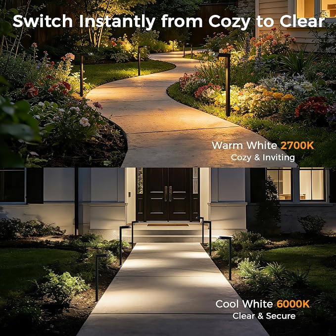 XMCOSY+ Solar Pathway Lights, 8 Pack Metal Motion Sensor Outdoor Lights | 300LM Bright Landscape Light, All-Night Lighting, Waterproof Solar Garden Light for Yard, Driveway & Walkway, Warm/Cool White