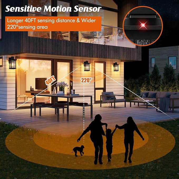 Motion Sensor Outdoor Light Fixture Wall Mount, Dusk to Dawn Oil-Rubbed Bronze Waterproof Outside Porch Light with E26 Base, Anti-Rust Exterior Wall Lantern with Bubble Glass for House Garage Garden