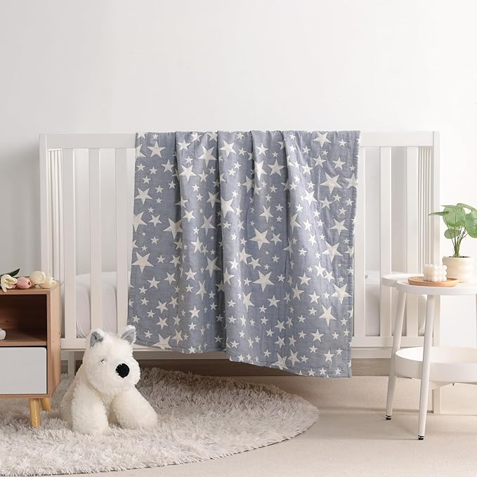 NTBAY 3 Layer Muslin Toddler Blanket, 30 x 40, Blue | Breathable Muslin Cotton Outer Layers with Light Thermal Fill, Reversible for Stroller, Daycare, Travel, and Supervised Use