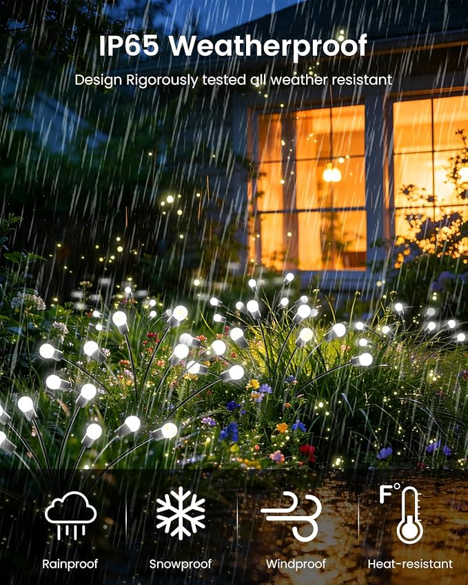 OZS 10 Pack Total 80 LED Solar Firefly Lights Fairy Outdoor - Solar Garden Lights Outdoor, Sway by Wind, Waterproof for Garden Patio Pathway Fairy Decoration (Cool White)