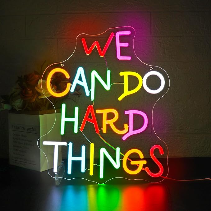 Neon Sign - HSJNJKFU We Can Do Hard Things Neon Signs for Wall Decor Led Light up Signs for Classroom, Office, Party, Bedroom, Room Home Decor, Led Sign USB Powered