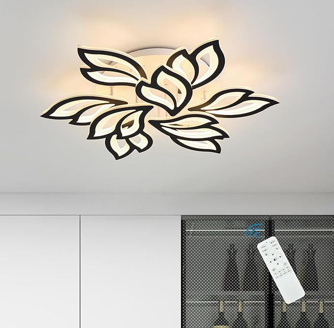 Garwarm 29.9" LED Flush Mount Ceiling Light, Dimmable Modern Flower Fixture | Flower Ceiling Light with Remote, Black,Acrylic, Stepless Color Temperature Change for Bedroom Living Room Kitchen