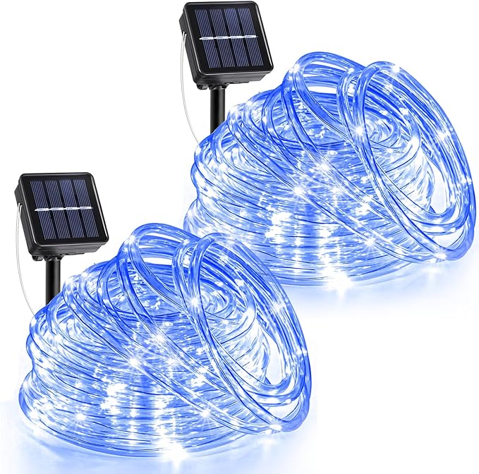 2 Pack Solar Rope Lights Outdoor Waterproof, Total 66FT 270 LED Solar String Lights for Outside, 8 Modes Solar Powered Fairy Light for House Patio Pool Garden Tree Party Holiday Decorations, Blue
