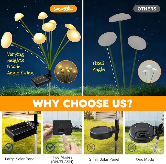 Solar Garden Lights Outdoor, 6Pack Solar Lights Garden Decor, Swaying Mushroom Lights Waterproof for Yard, Patio,Pathway Decoration,Gifts for Women,Mom(Warm White)