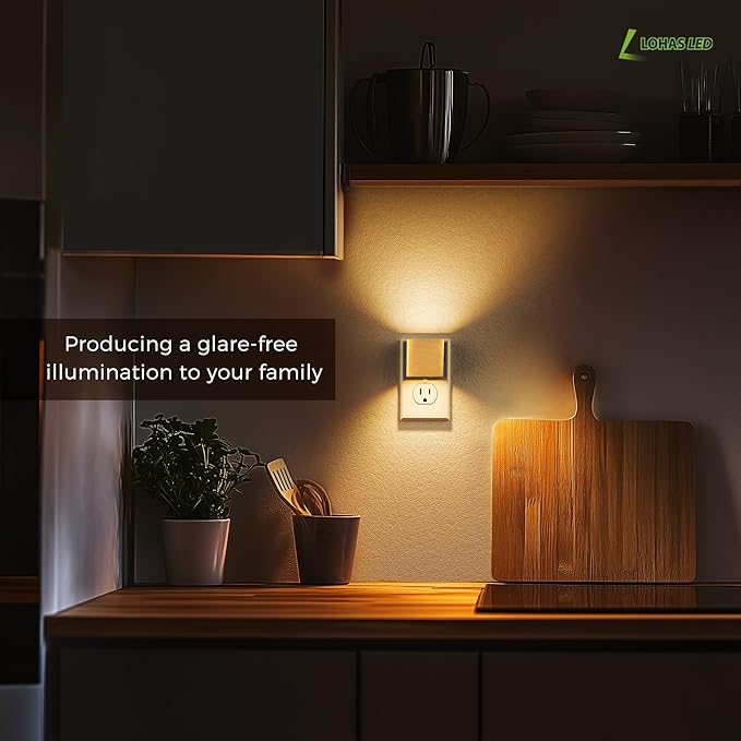 L LOHAS LED Night Light,Night Lights Plug into Wall,[2-Pack] | Dimmable Night Light with Light Sensor,3000K Warm White,Gold Nightlight for Bathroom Hallway Kitchen