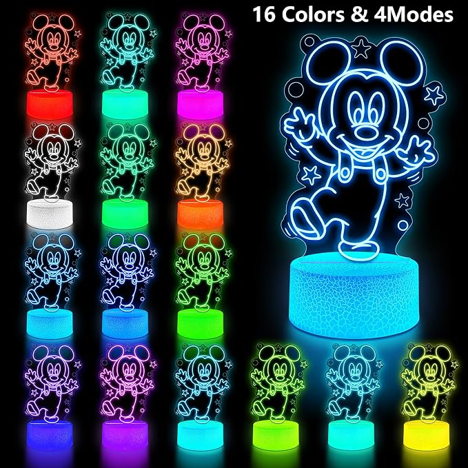 Cute Night Light for Kids 2 Sets - Anime Charater Decor Lamp with 16 Colors Change, Remote, Dim Control, 3D Illusion LED Night Lights for Kids Gifts Party Birthday Decoration