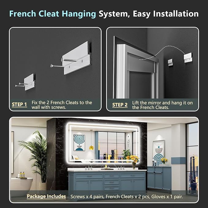 84x40 LED Bathroom Mirror, Backlit & Front Lit Lighted Mirror | Anti-Fog Vanity Mirror with Lights, 3 Color Dimmable, Memory, Shatterproof, Tempered Glass, CRI95, UL Listed, Wall Mounted