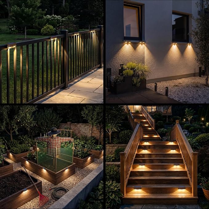 8 Pack Solar Fence Lights Outdoor, Deck Light Solar Powered, IP65 Waterproof Led Riling Solar Lights for Outside Yard Step, Wram White