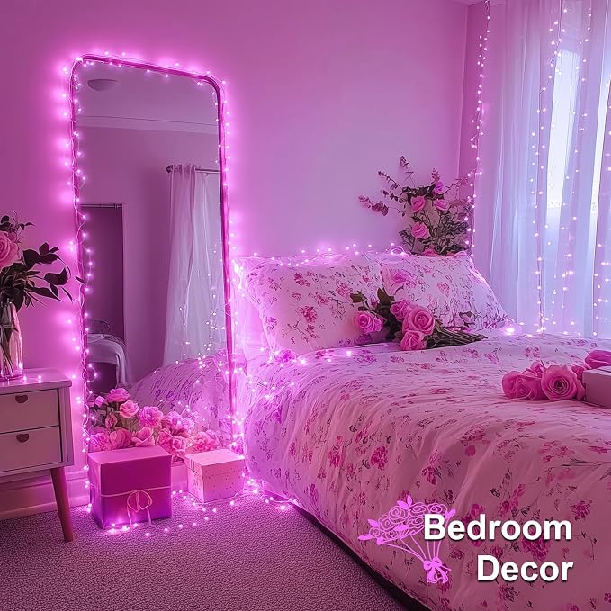 JMEXSUSS Pink Fairy Lights Plug in, 33ft 100 LED Pink String Lights Indoor | Pink Twinkle Lights for Kawaii Gaming Girl Setup, Dorm Birthday Decor, Aesthetic Room Decor for Teen Girls,Gift for Her