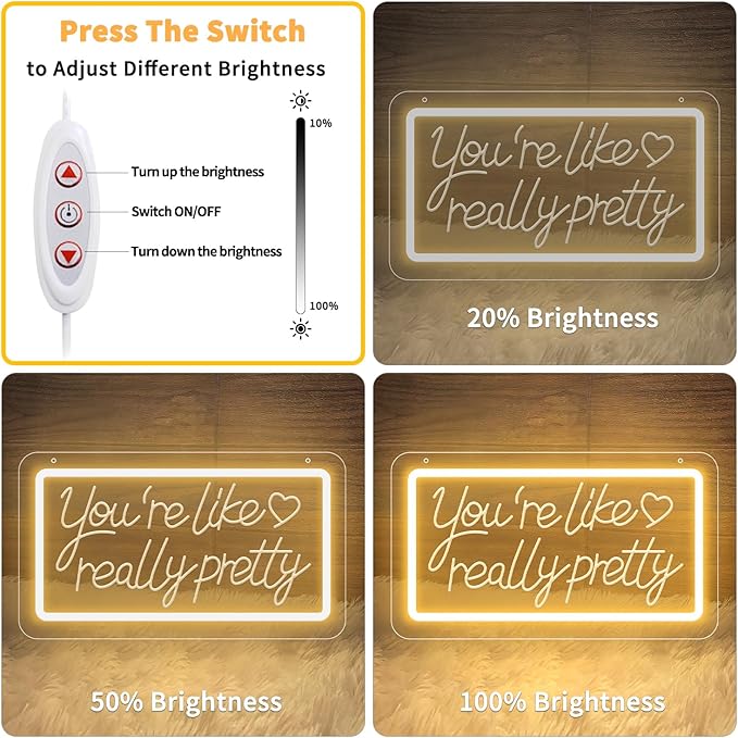You’re Like Really Pretty Neon Sign – Warm White LED Neon Light Wall Decor, 3D Art Carving, Dimmable USB Powered Night Light for Bedroom, Aesthetic Wall Decor, Christmas & Birthday Gift