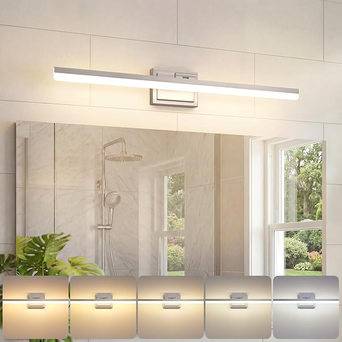 VOLISUN Modern Bathroom Vanity Light 31.5 inch, Rotatable, 28W Dimmable 5CCT Led Bathroom Light Fixture Over Mirror, Brushed Nickel Bar Vanity Light for Bathrooms Mirror Restroom-ETL Certificated