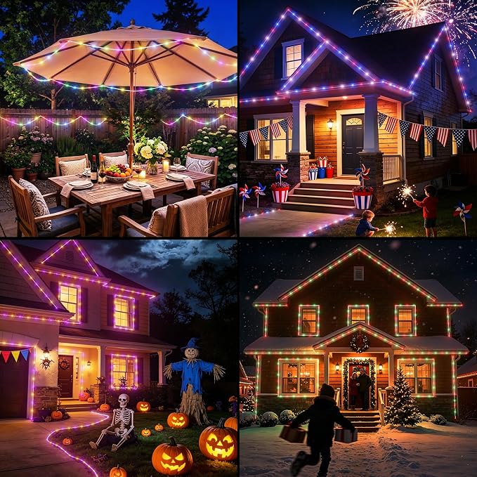 Rope Lights for Outside 39FT 100 LED RGB Battery Operated String Lights | 24 Colors RGB, Color Changing, Waterproof, Remote, String Light Outdoor for Christmas Halloween Party Holiday Wedding Decor