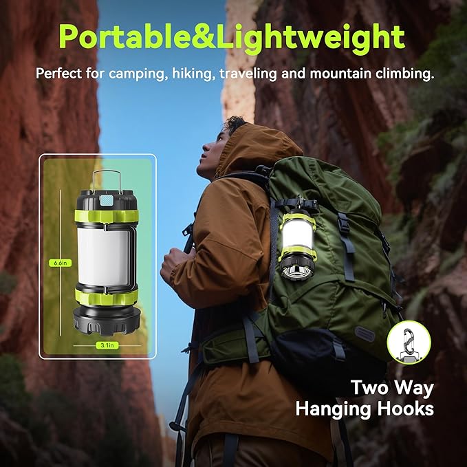 Camping Lantern, Rechargeable Flashlight & Emergency Light, 2Pack | 1000LM 6 Modes Battery Powered Lantern, 4000mAh Portable Camp Light for Outdoor Hiking, Hurricanes and Power Outages