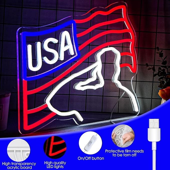 Veterans Day Neon Sign USA Flag Led Sign for Wall Decor Patriotic Neon Sign Bedroom Home Decor Classroom Art Student Gift Christmas Party