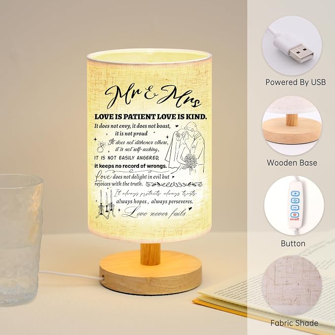 WSYEAR Wedding Gifts for Couples 2025 Table Lamp, Bridal Shower Gifts for Bride to Be, Anniversary Mr and Mrs Gifts, Wedding Gifts for Newlyweds Just Married Gifts Wedding Night Light